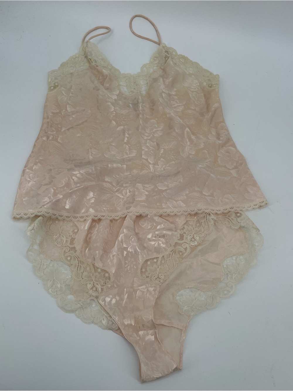 Christian Dior Vintage Blush Pink Satin Lace Camisole & Brief Set